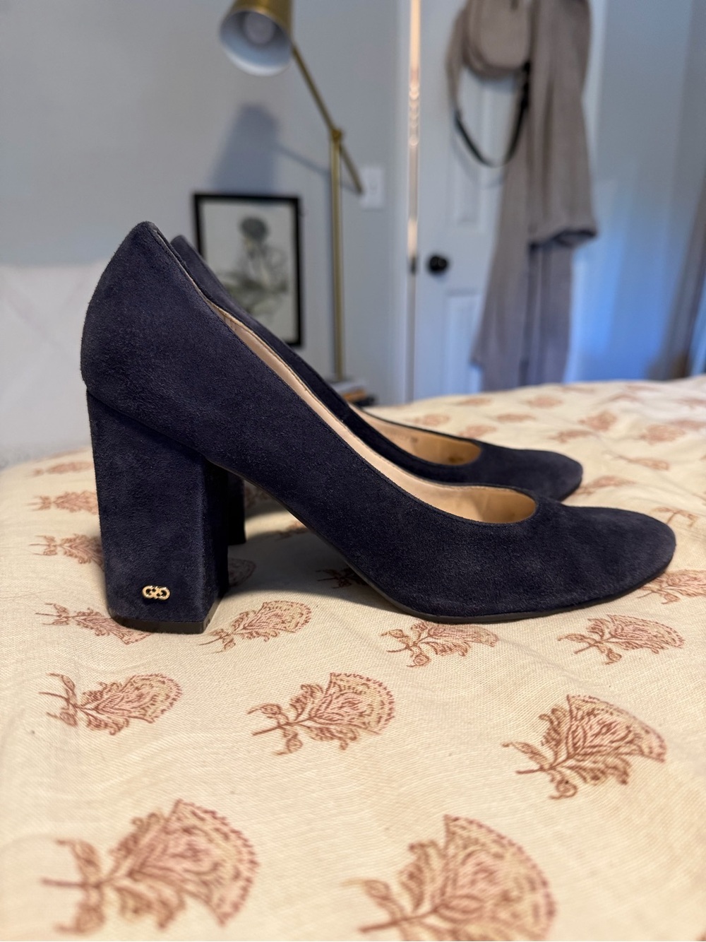 Cole Haan Blue Suede Block Heel Pumps